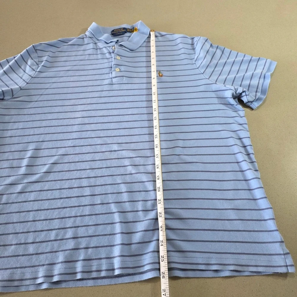 Polo Ralph Lauren Men XL Classic Fit Polo Shirt Blue Striped Short Sleeve Cotton